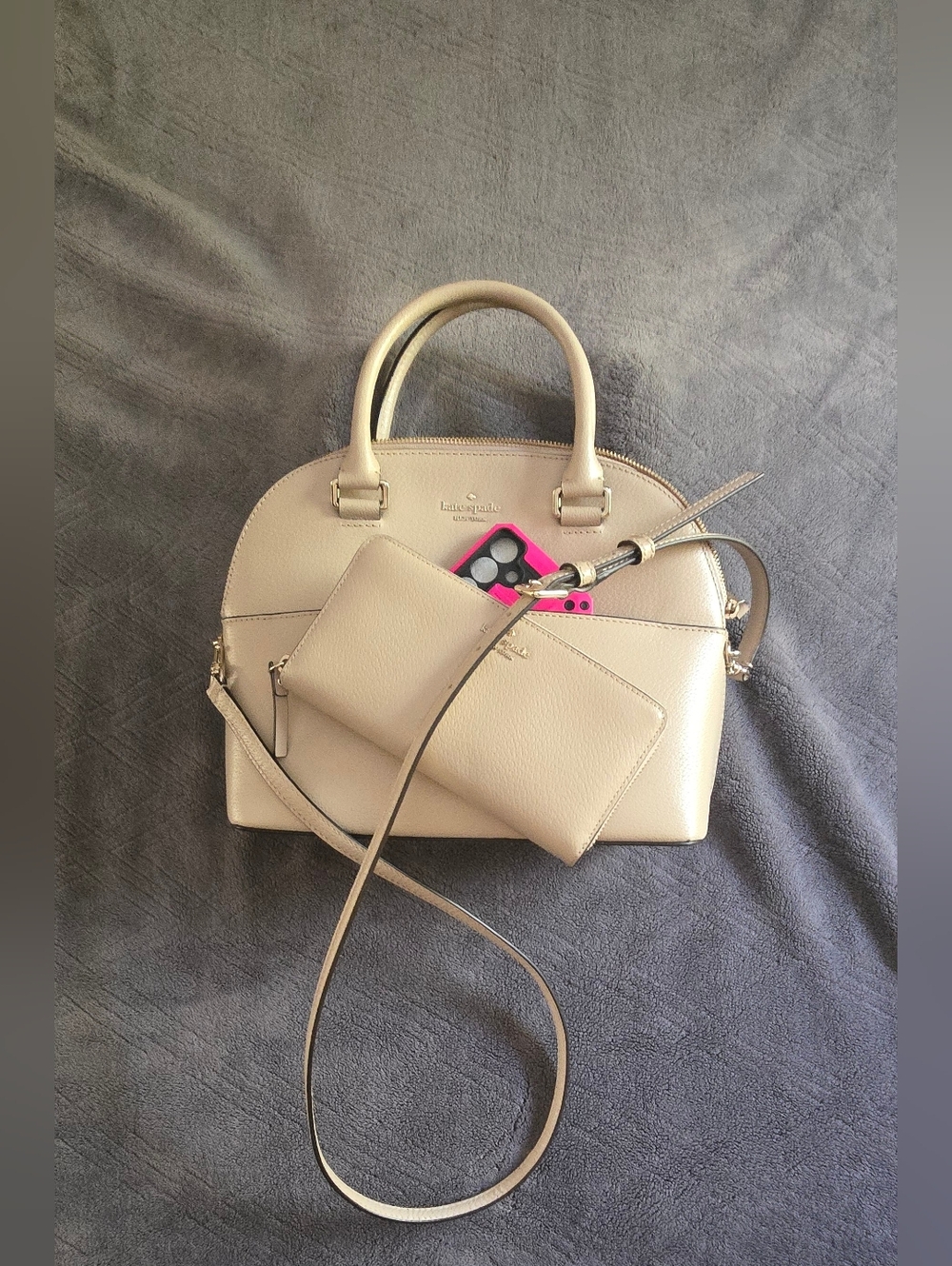 EUC Kate Spade ♤ Cream Dome Leather Satchel & Matching Wallet ♤♤♤
